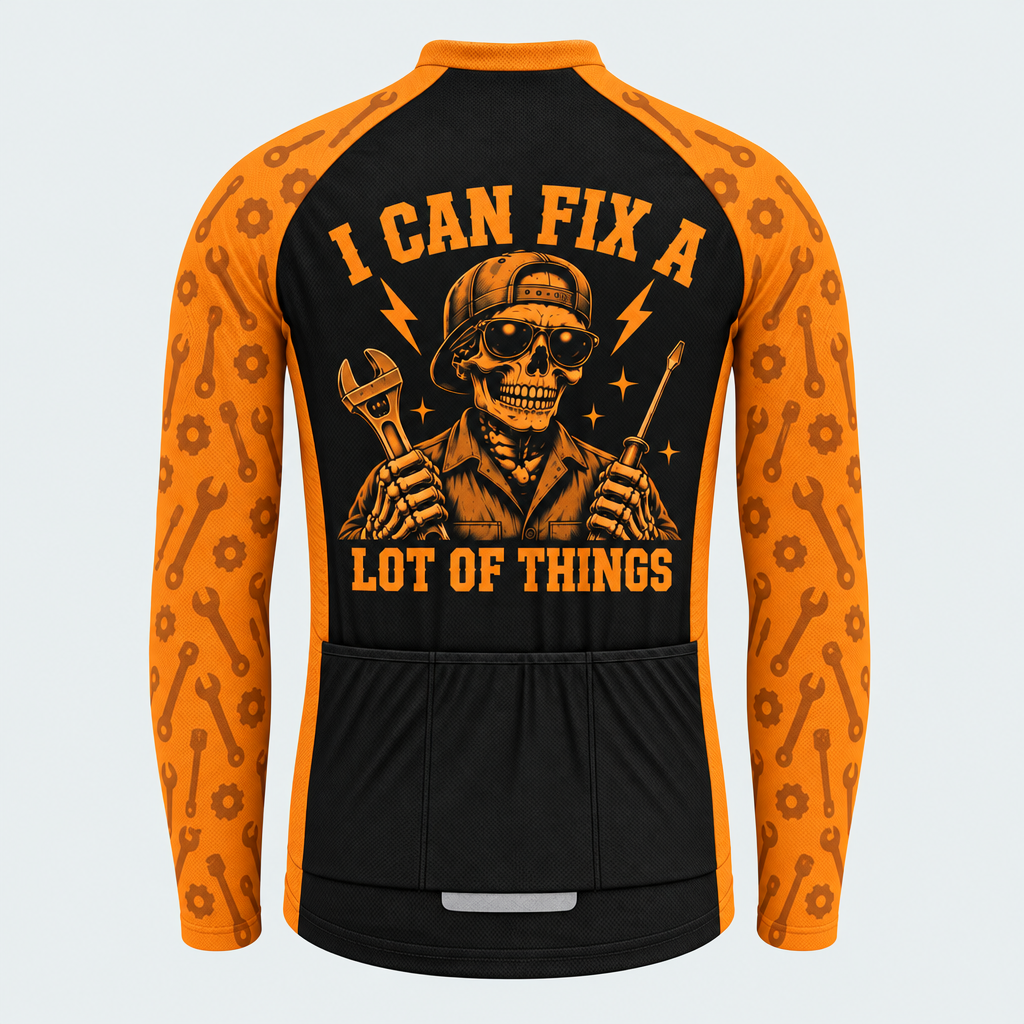 Men's Personalized Long Sleeve Cycling Jersey – Mechanic I Can Fix A Lot - Back