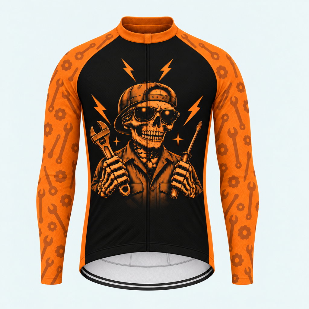 Men's Personalized Long Sleeve Cycling Jersey – Mechanic I Can Fix A Lot - Front