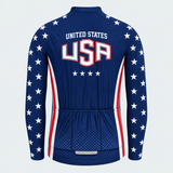 Men's Personalized Long Sleeve Cycling Jersey – US Patriotic Stars and Stripes - Back