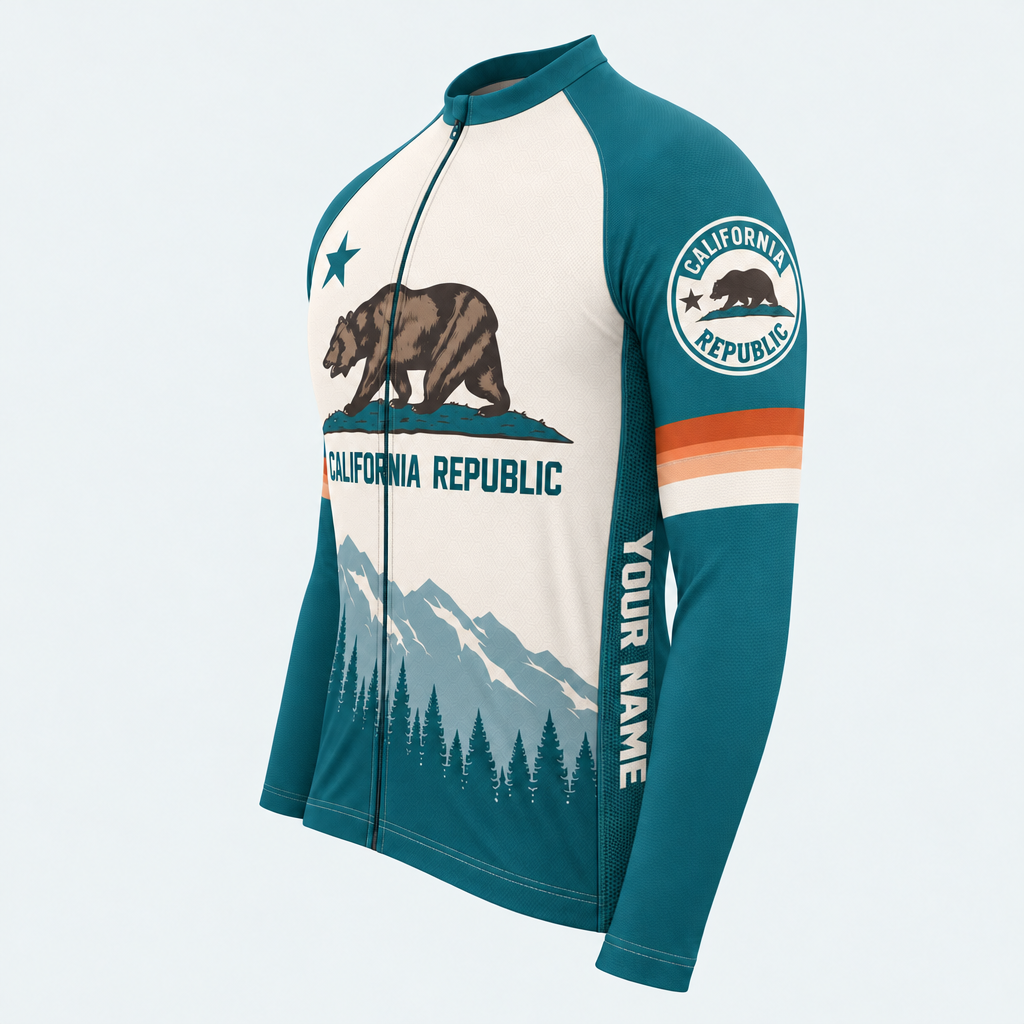 Men's Personalized Long Sleeve Cycling Jersey – California Republic Mountain - Side