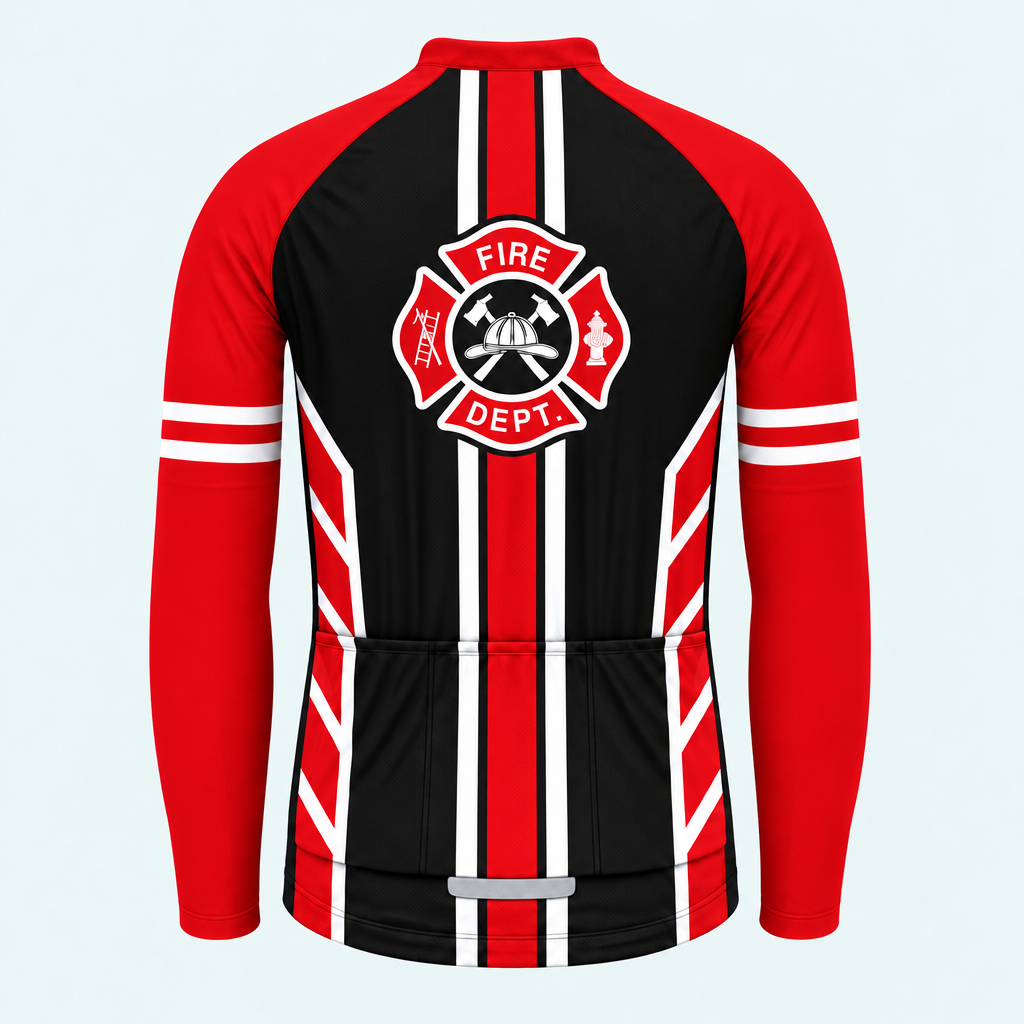 Men's Personalized Long Sleeve Cycling Jersey – US Firefighter Red And White Stripes - Back