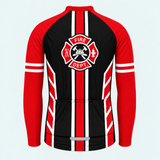 Men's Personalized Long Sleeve Cycling Jersey – US Firefighter Red And White Stripes - Back