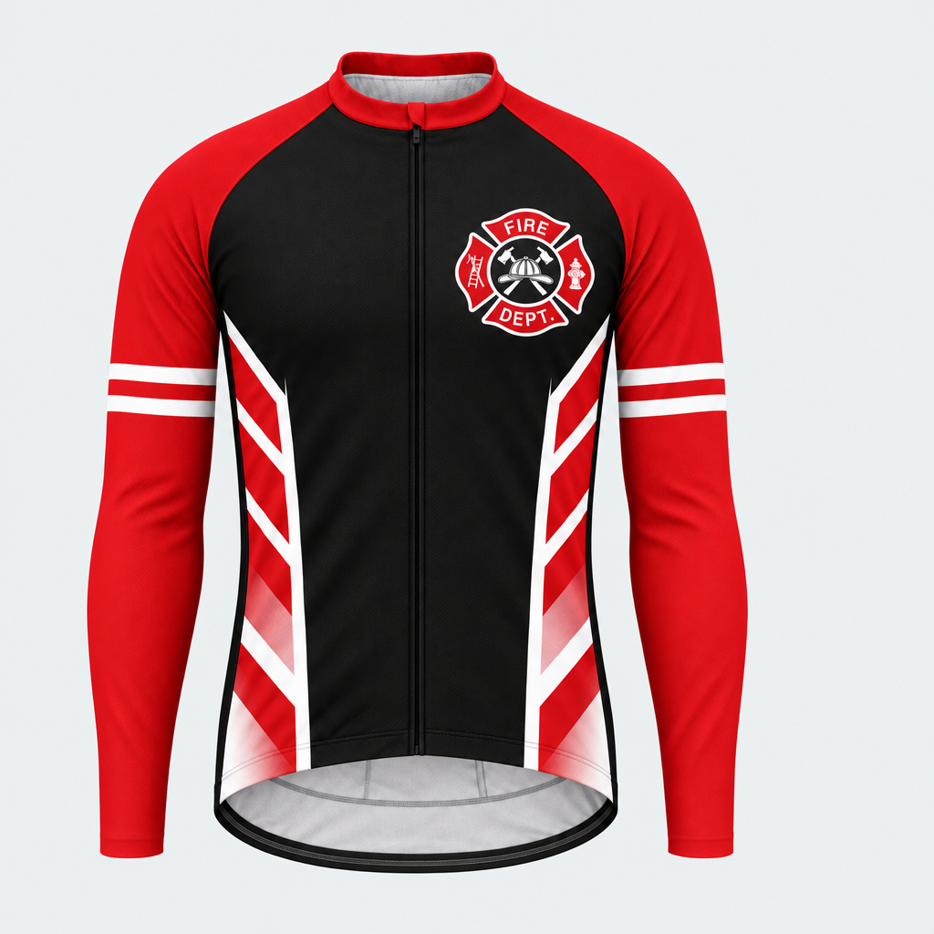 Men's Personalized Long Sleeve Cycling Jersey – US Firefighter Red And White Stripes - Front