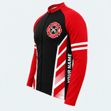 Men's Personalized Long Sleeve Cycling Jersey – US Firefighter Red And White Stripes - Side