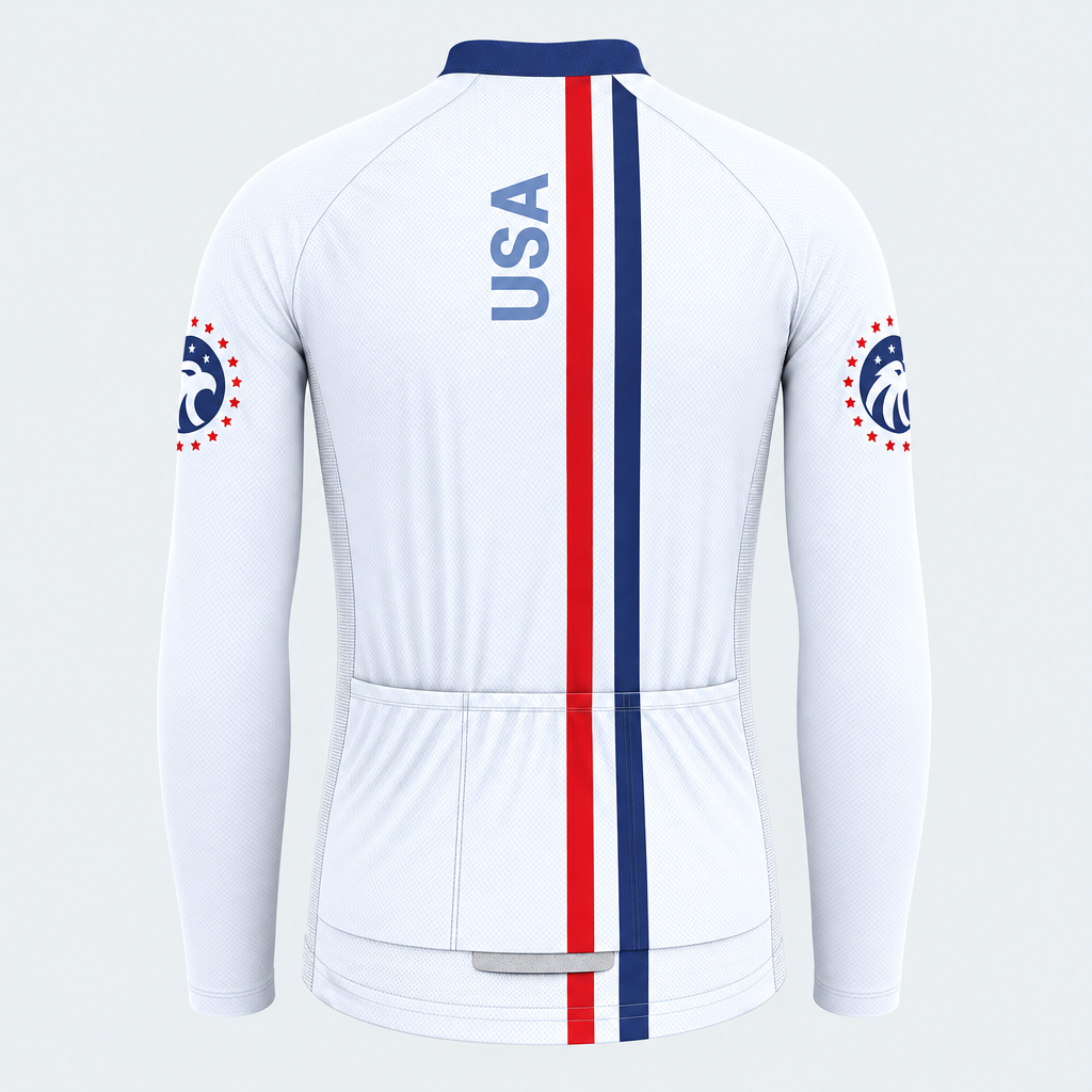 Men's Personalized Long Sleeve Cycling Jersey – US Patriotic USA Eagle Stripes - Back