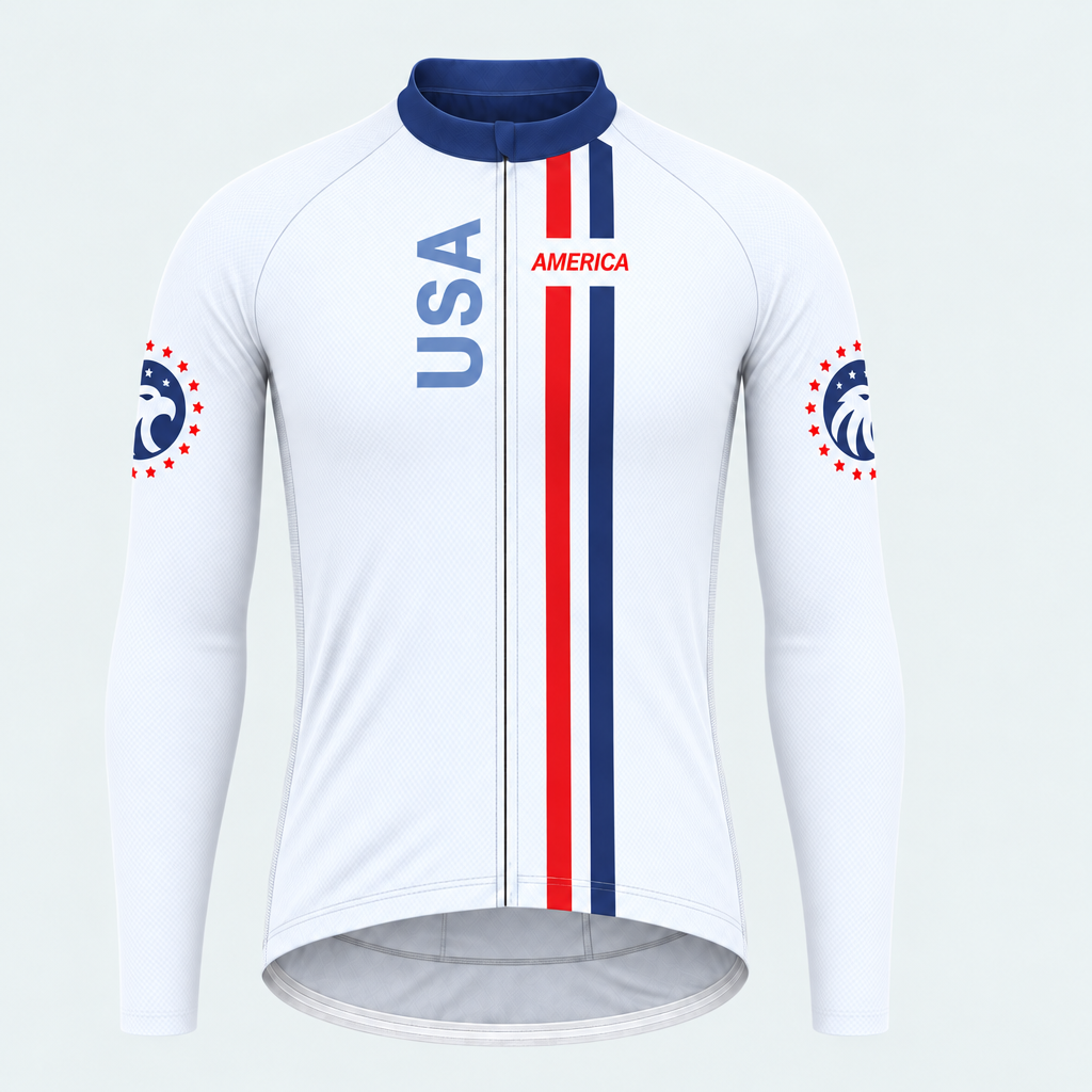 Men's Personalized Long Sleeve Cycling Jersey – US Patriotic USA Eagle Stripes - Front