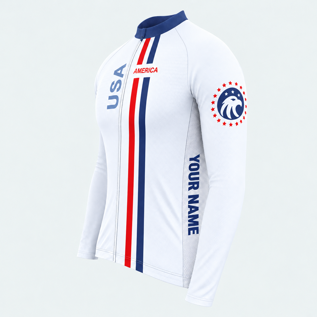 Men's Personalized Long Sleeve Cycling Jersey – US Patriotic USA Eagle Stripes - Side