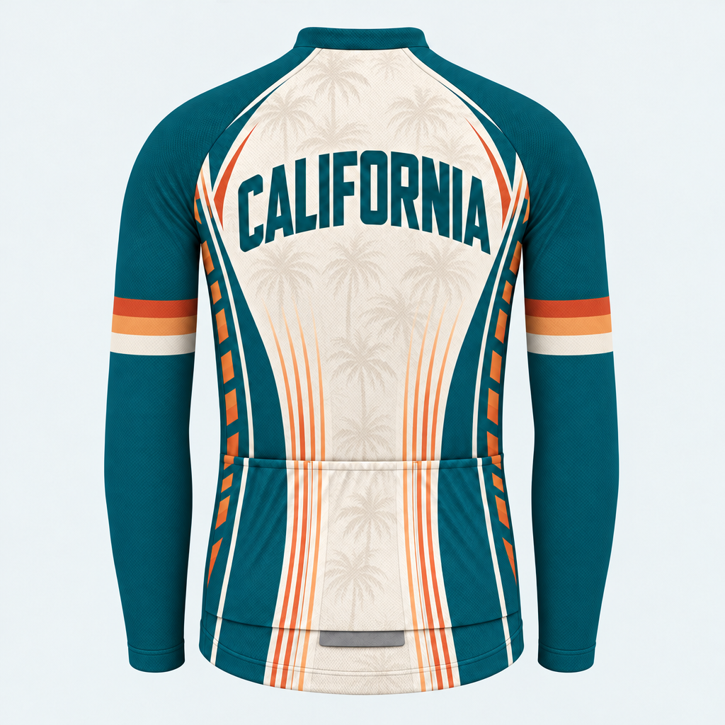Men's Personalized Long Sleeve Cycling Jersey – California Republic Palm Shield - Back