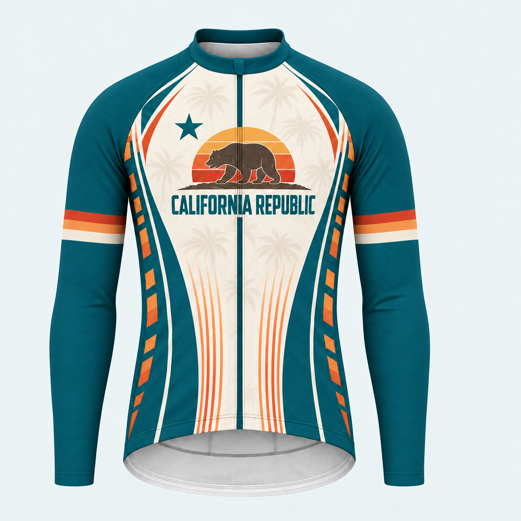 Men's Personalized Long Sleeve Cycling Jersey – California Republic Palm Shield - Front