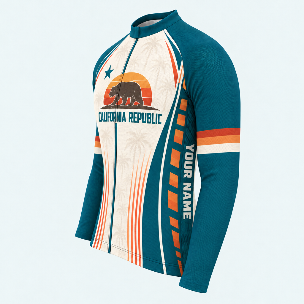 Men's Personalized Long Sleeve Cycling Jersey – California Republic Palm Shield - Side
