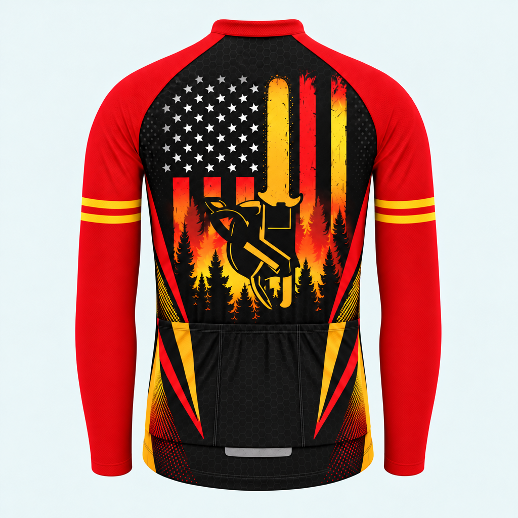 Men's Wildland Firefighter Flame Shield Long-sleeve Cycling Jersey - Back