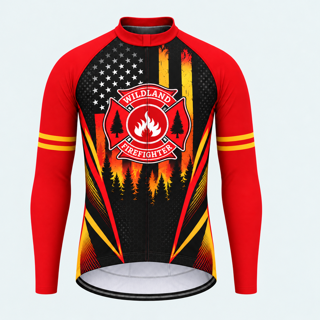 Men's Wildland Firefighter Flame Shield Long-sleeve Cycling Jersey - Front