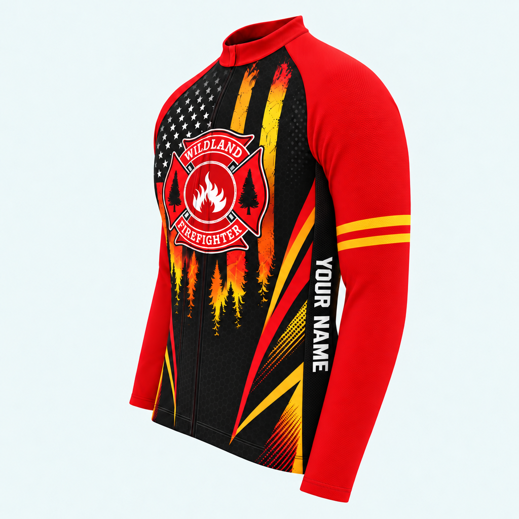 Men's Wildland Firefighter Flame Shield Long-sleeve Cycling Jersey - Side