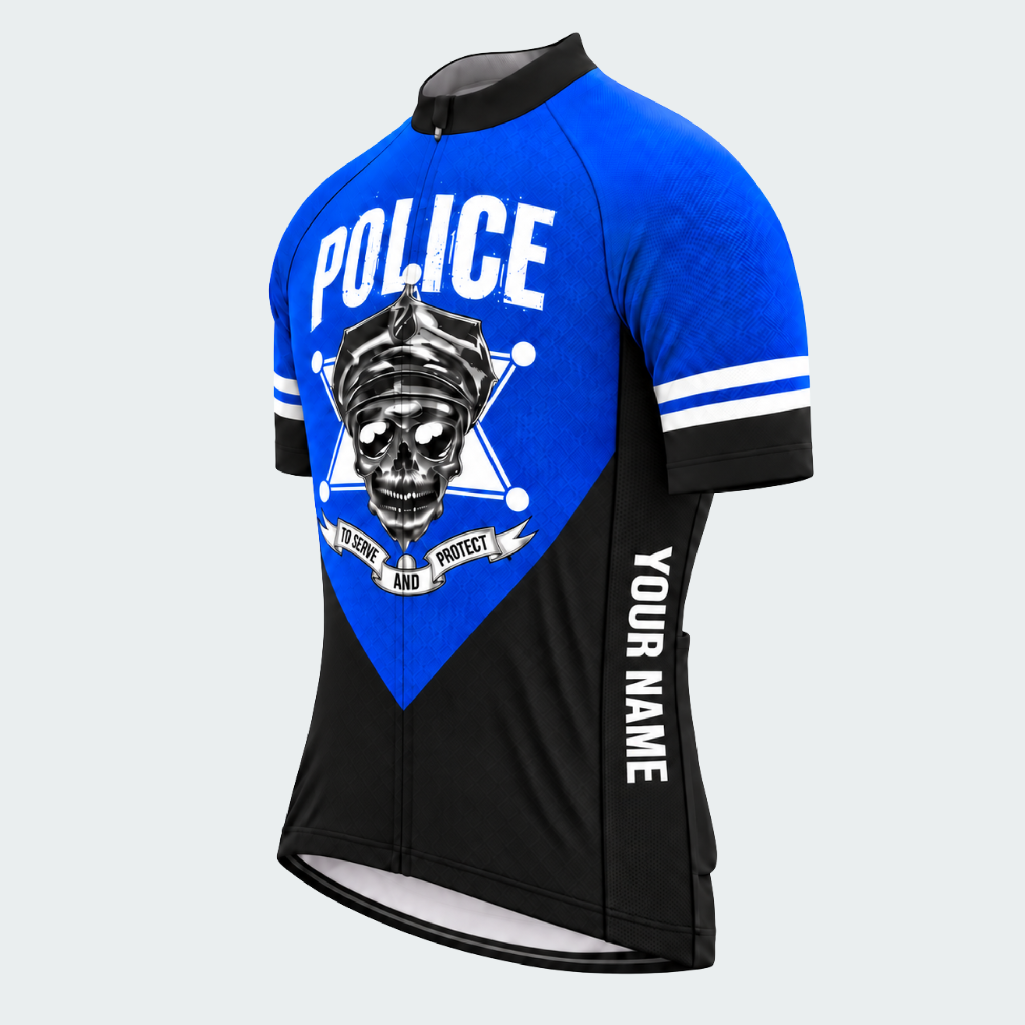 Men's Personalized Short Sleeve Cycling Jersey – Police Skull - Front 45°