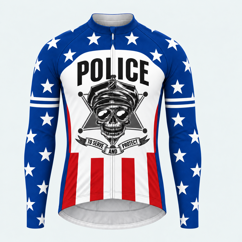 Men's Personalized Long Sleeve Cycling Jersey – Police And Stars - Front