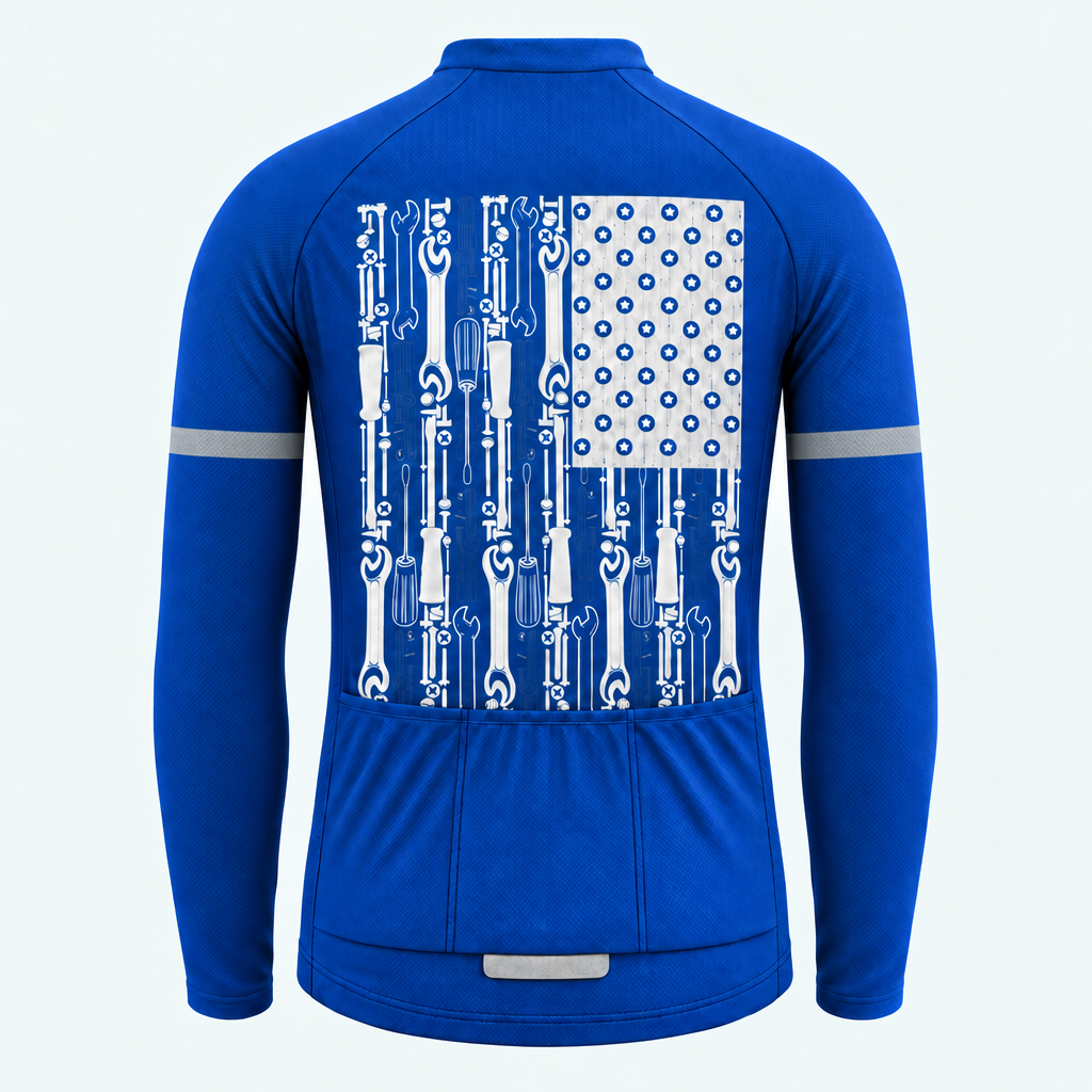 Men's Personalized Long Sleeve Cycling Jersey – The Mechanic Flag - Back