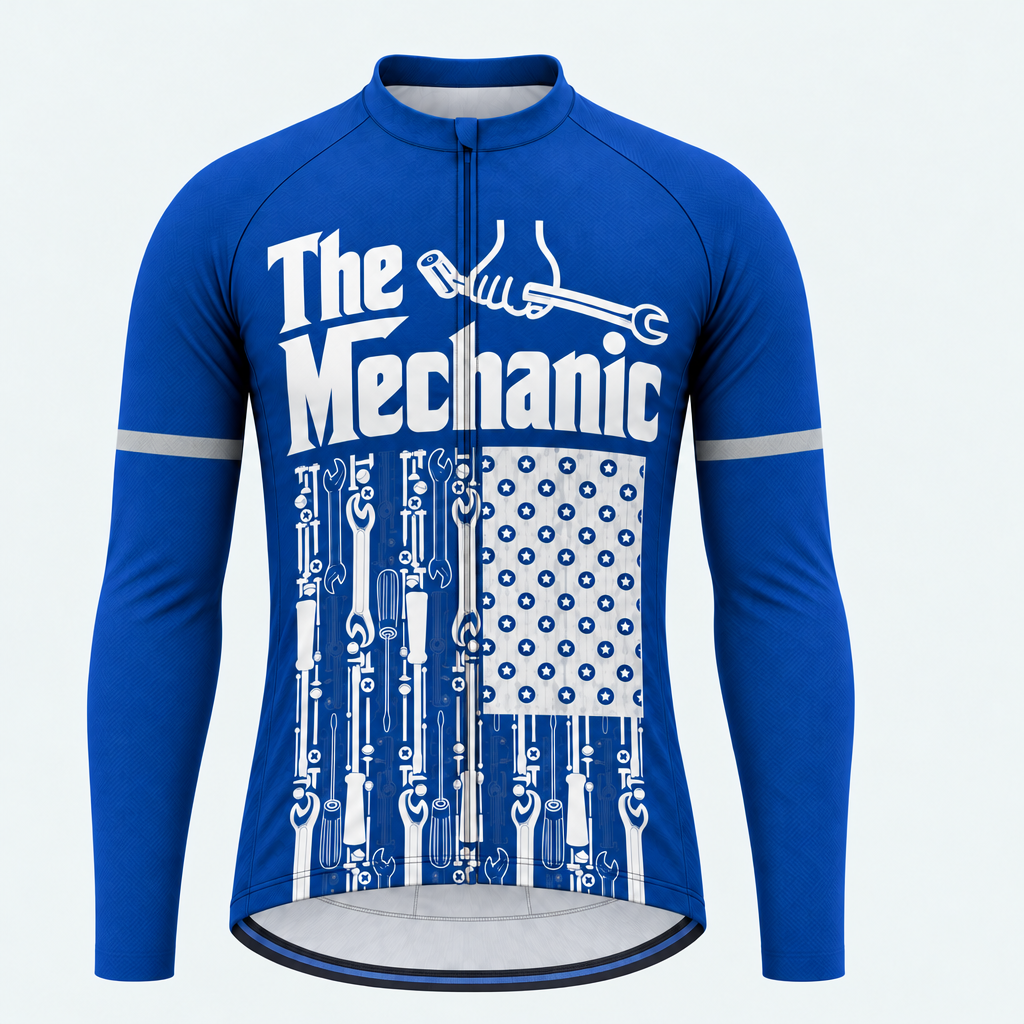 Men's Personalized Long Sleeve Cycling Jersey – The Mechanic Flag - Front