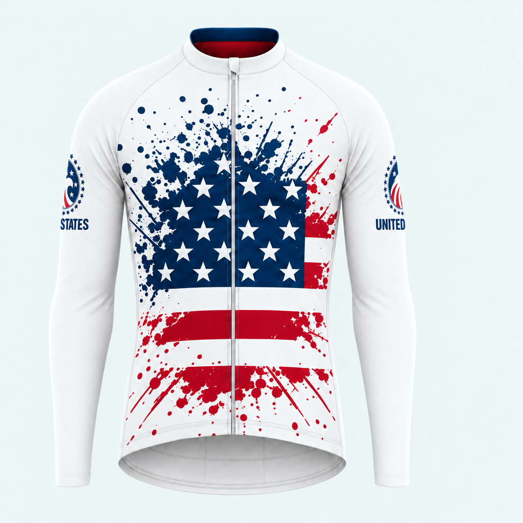 Men's Personalized Long Sleeve Cycling Jersey – US Patriotic Flag Splash - Front