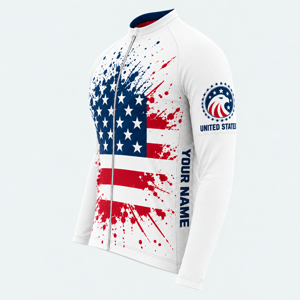 Men's Personalized Long Sleeve Cycling Jersey – US Patriotic Flag Splash - Side