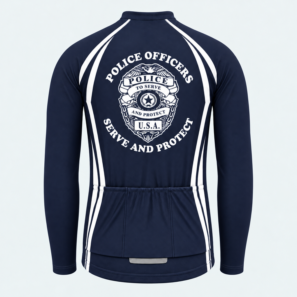 Men's Personalized Long Sleeve Cycling Jersey – Police Serve and Protect Shield - Back