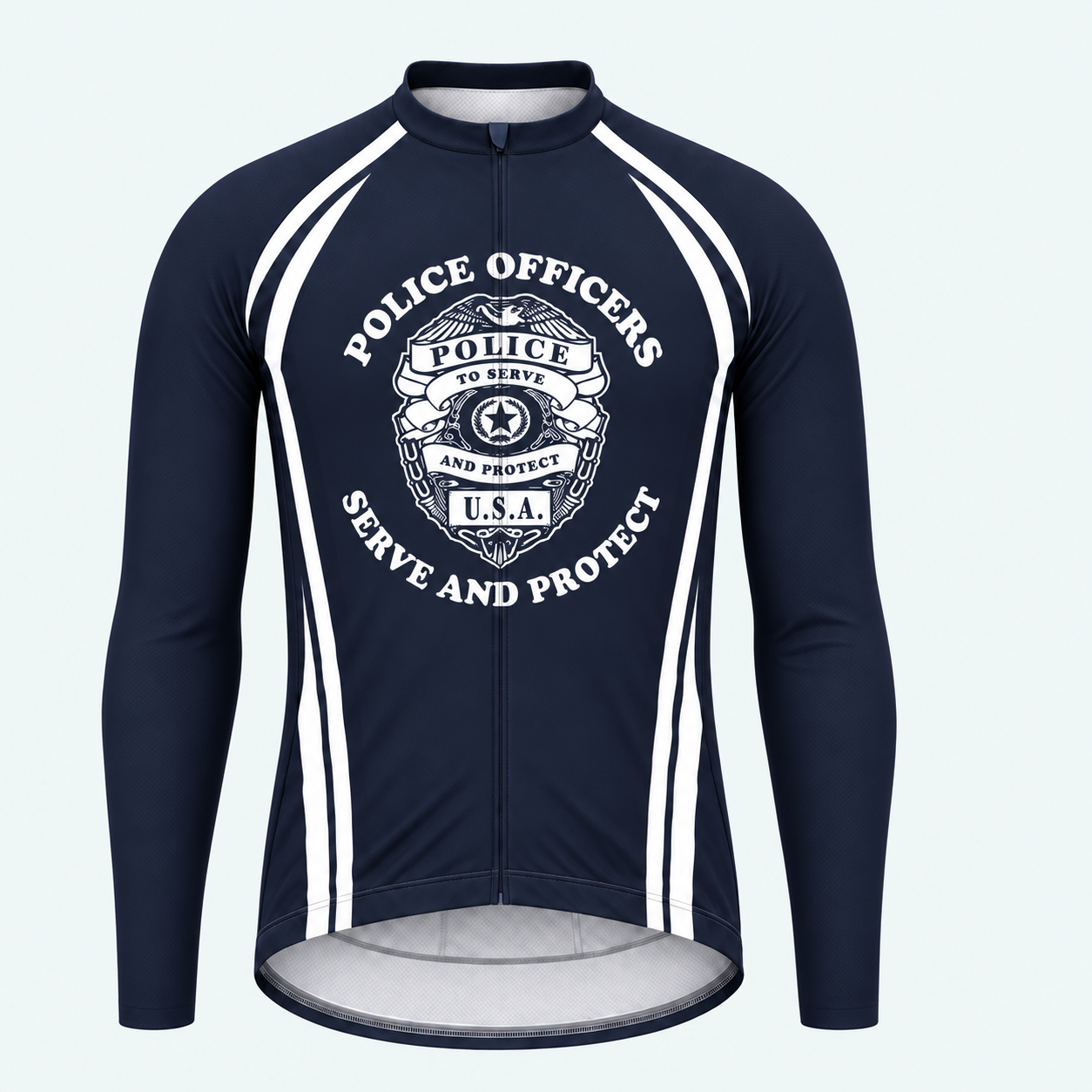Men's Personalized Long Sleeve Cycling Jersey – Police Serve and Protect Shield - Front
