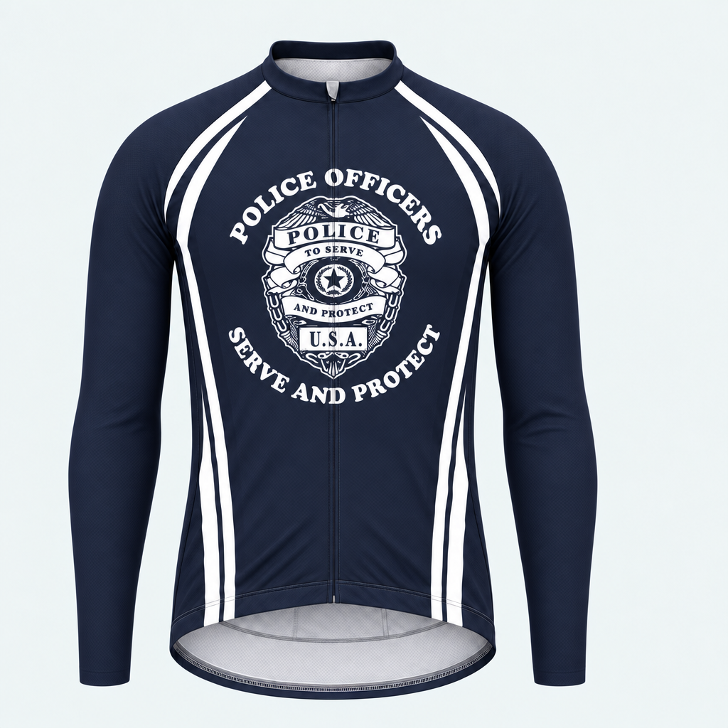 Men's Personalized Long Sleeve Cycling Jersey – Police Serve and Protect Shield - Front