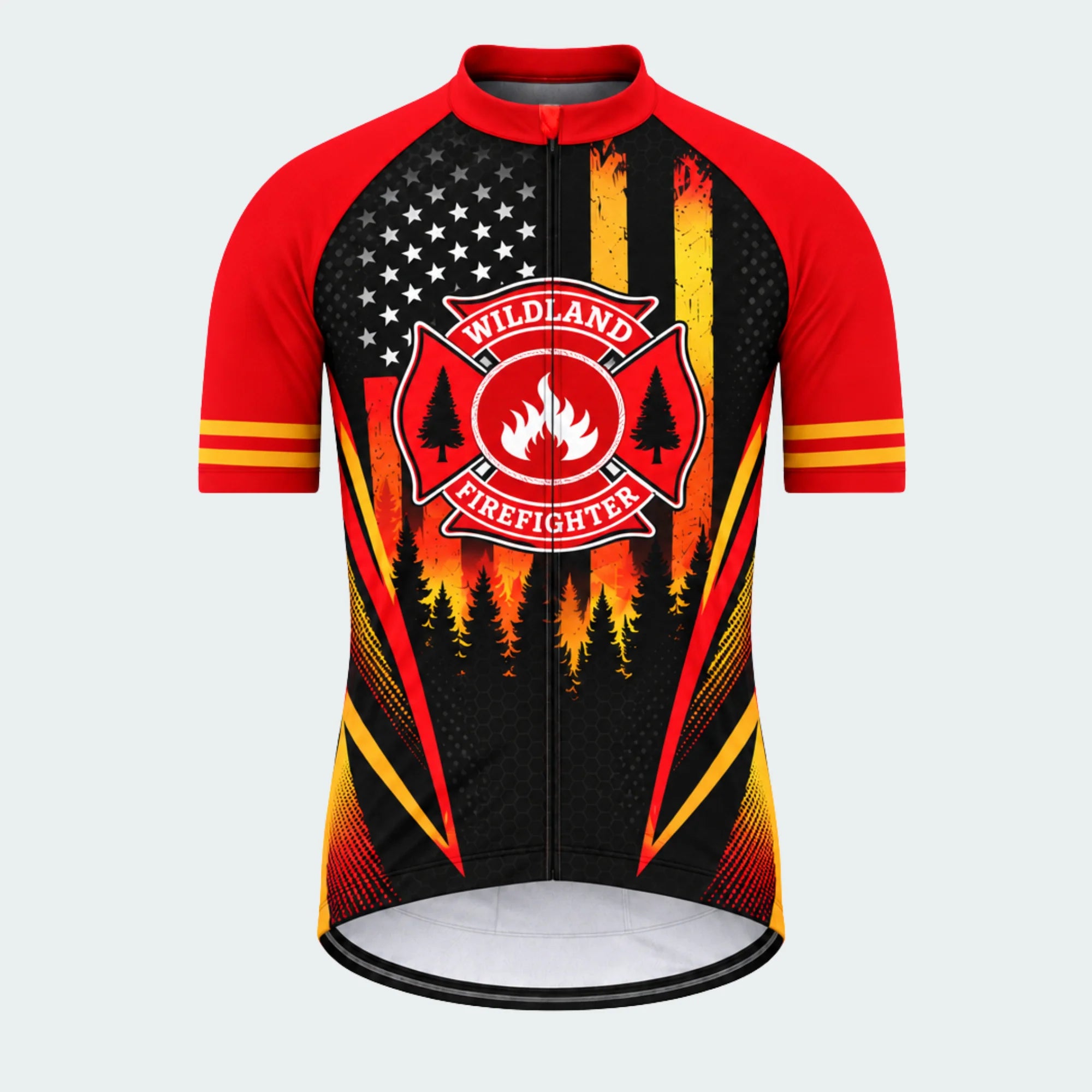 Men's Wildland Firefighter Flame Shield Short-sleeve Cycling Jersey - Front