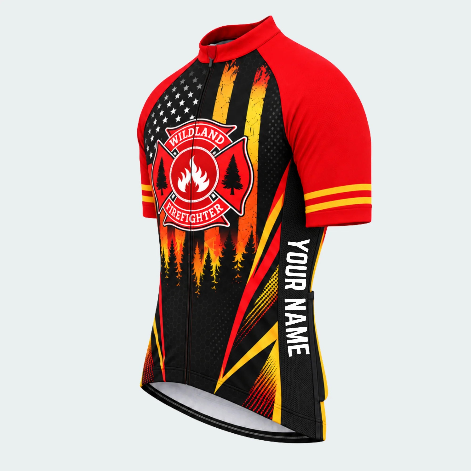 Men's Wildland Firefighter Flame Shield Short-sleeve Cycling Jersey - Front 45°
