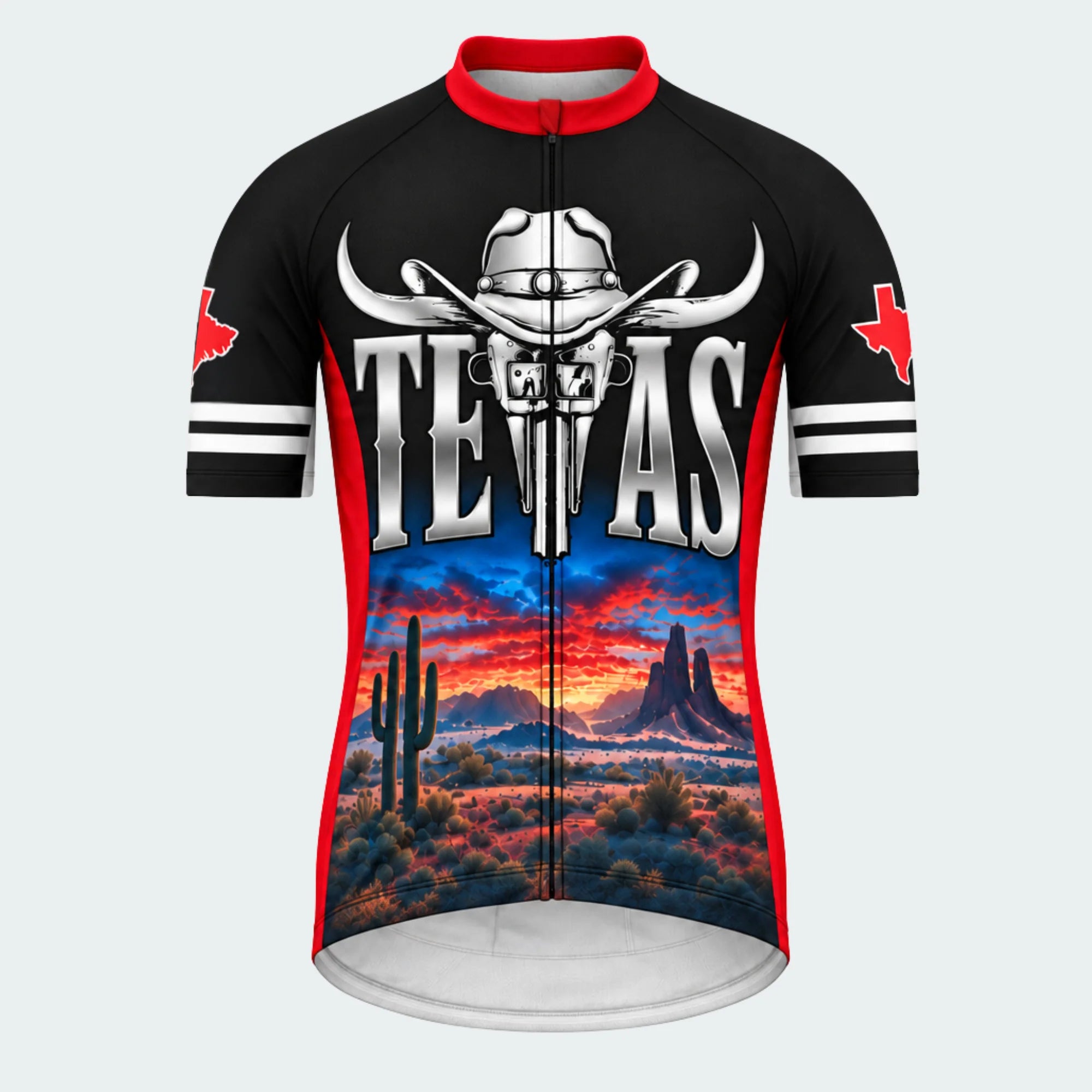 Men's Personalized Short Sleeve Cycling Jersey – Texas Longhorn Sunset - Front