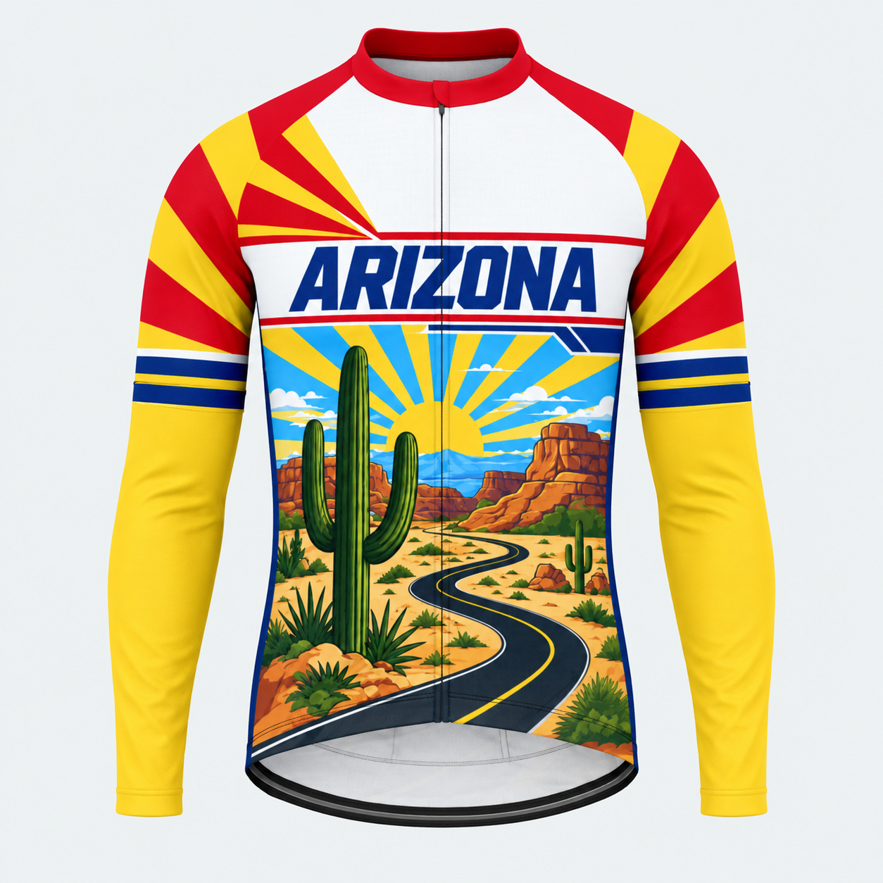 Men's Personalized Long Sleeve Cycling Jersey – Arizona Desert Road - Front