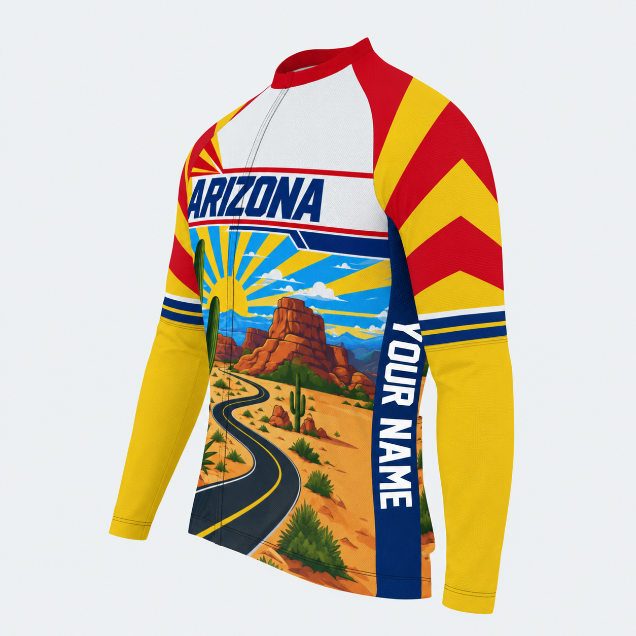 Men's Personalized Long Sleeve Cycling Jersey – Arizona Desert Road - Side