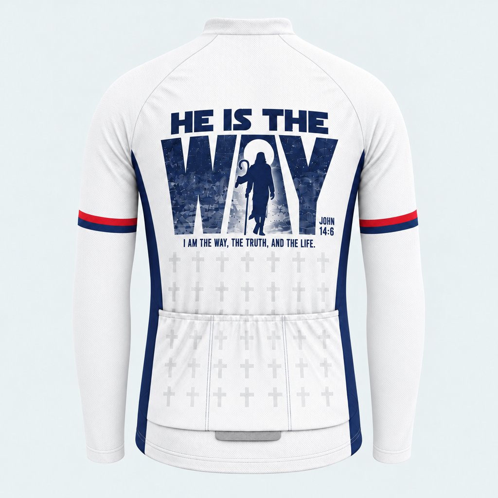 Men's Personalized Long Sleeve Cycling Jersey – Christian He Is the Way - Back