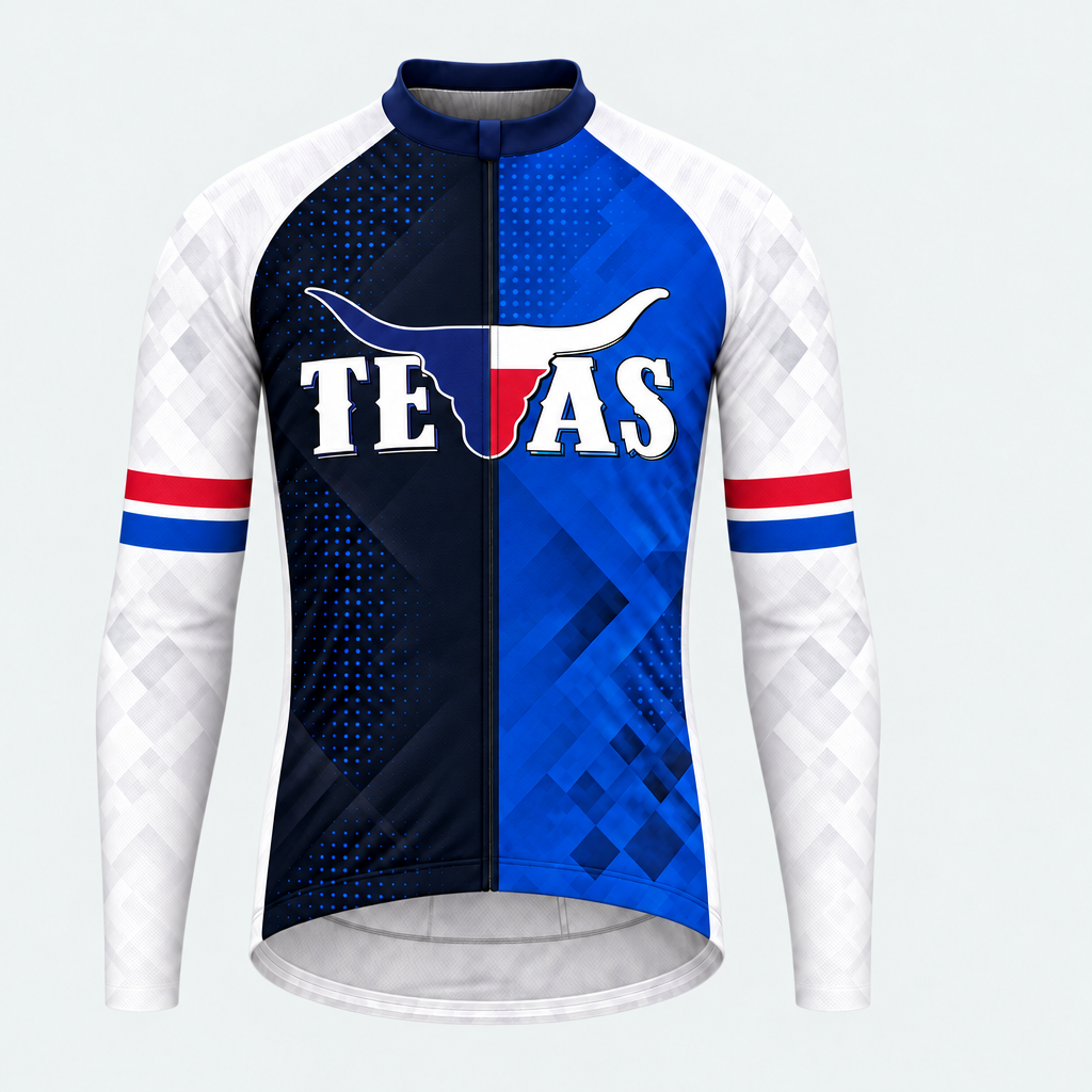 Men's Personalized Long Sleeve Cycling Jersey – Texas Steer Emblem - Front