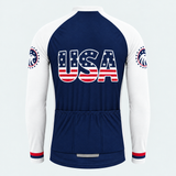Men's Personalized Long Sleeve Cycling Jersey – US Patriotic USA Wording With Flag - Back