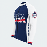 Men's Personalized Long Sleeve Cycling Jersey – US Patriotic USA Wording With Flag - Side