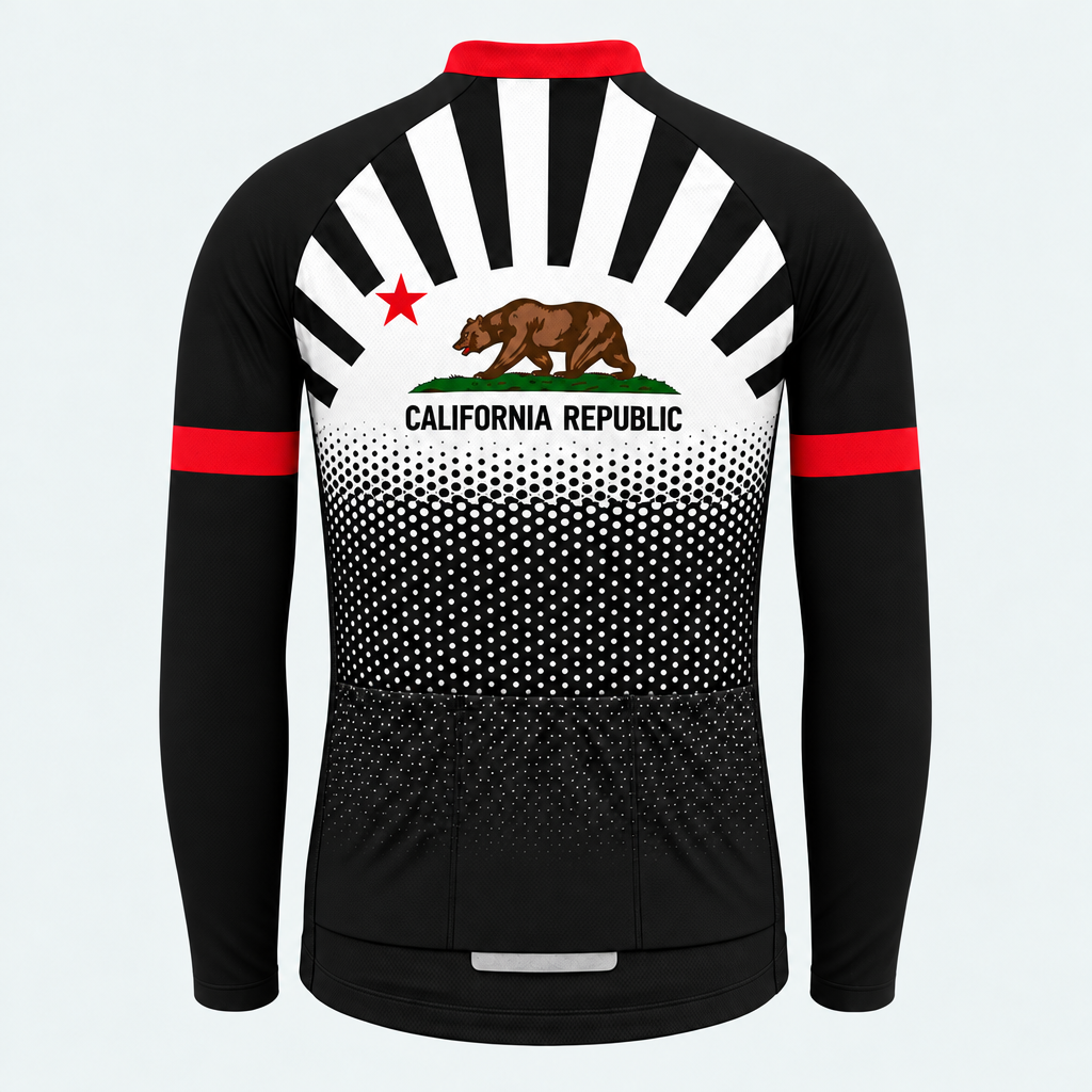 Men's Personalized Long Sleeve Cycling Jersey – California Republic Sunburst - Back