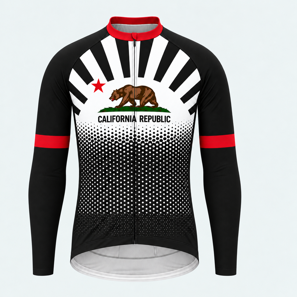 Men's Personalized Long Sleeve Cycling Jersey – California Republic Sunburst - Front