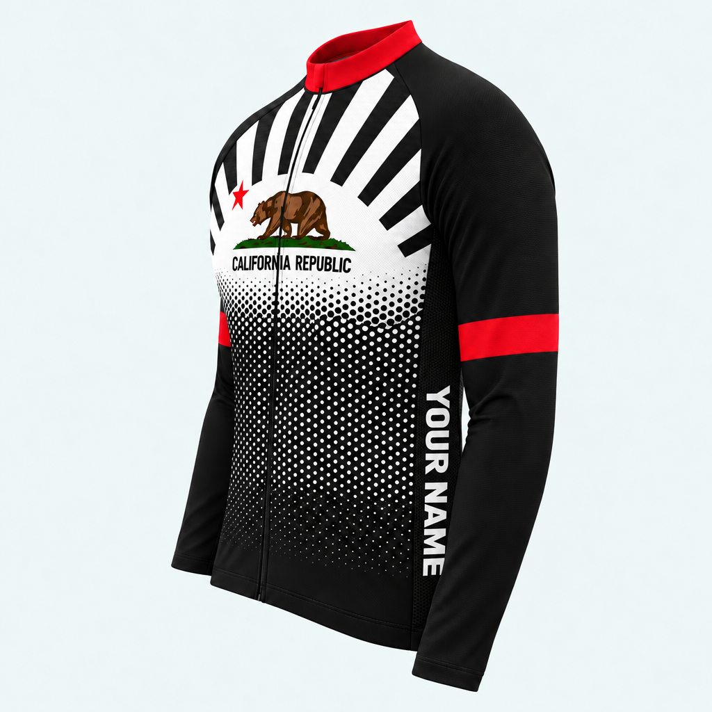 Men's Personalized Long Sleeve Cycling Jersey – California Republic Sunburst - Side