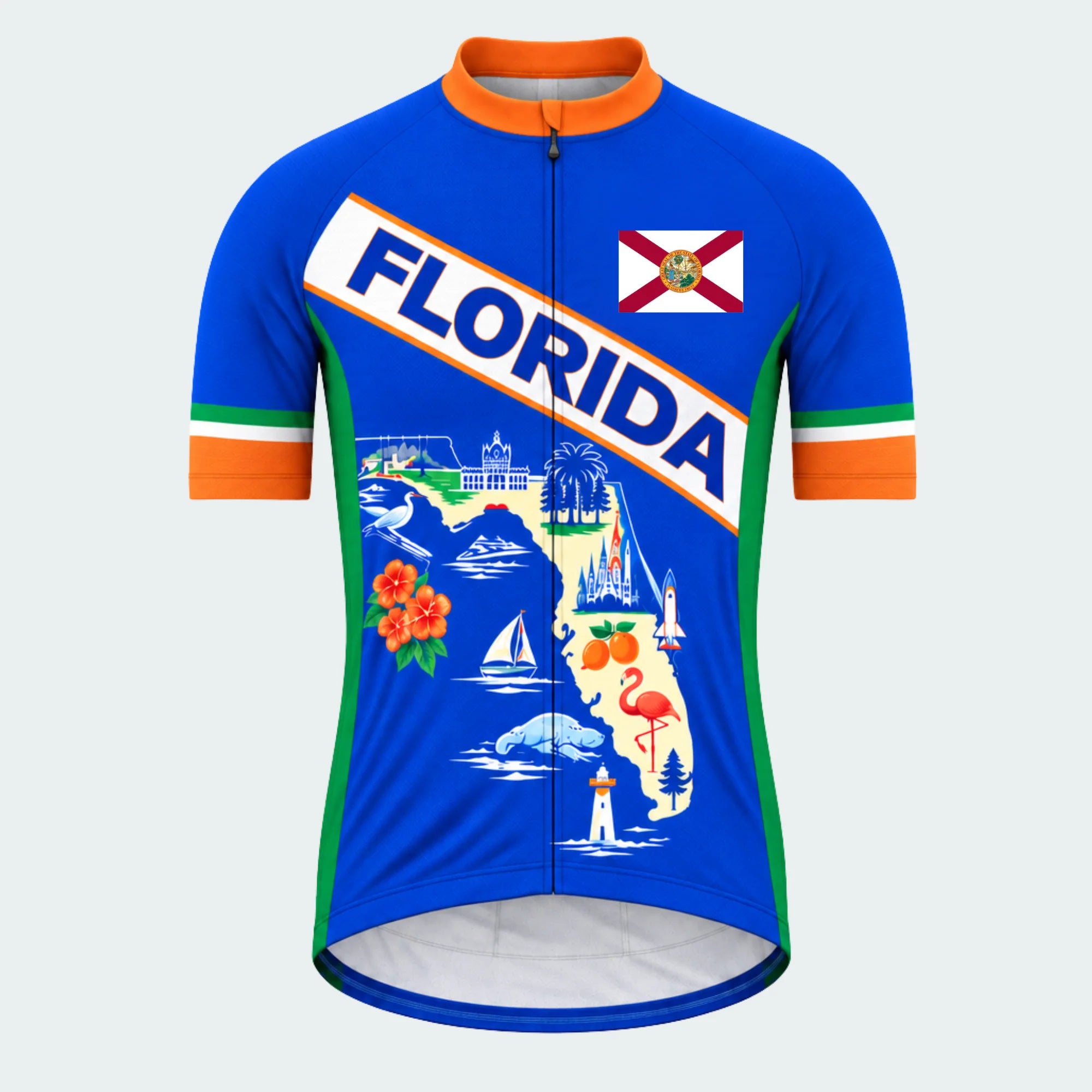 Men's Personalized Short Sleeve Cycling Jersey – Florida Landmarks Map - Front