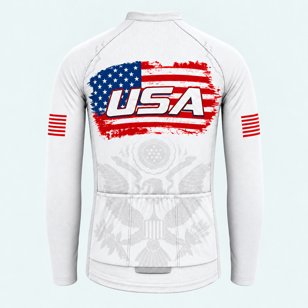 Men's Personalized Long Sleeve Cycling Jersey – US Patriotic Brush Flag - Back