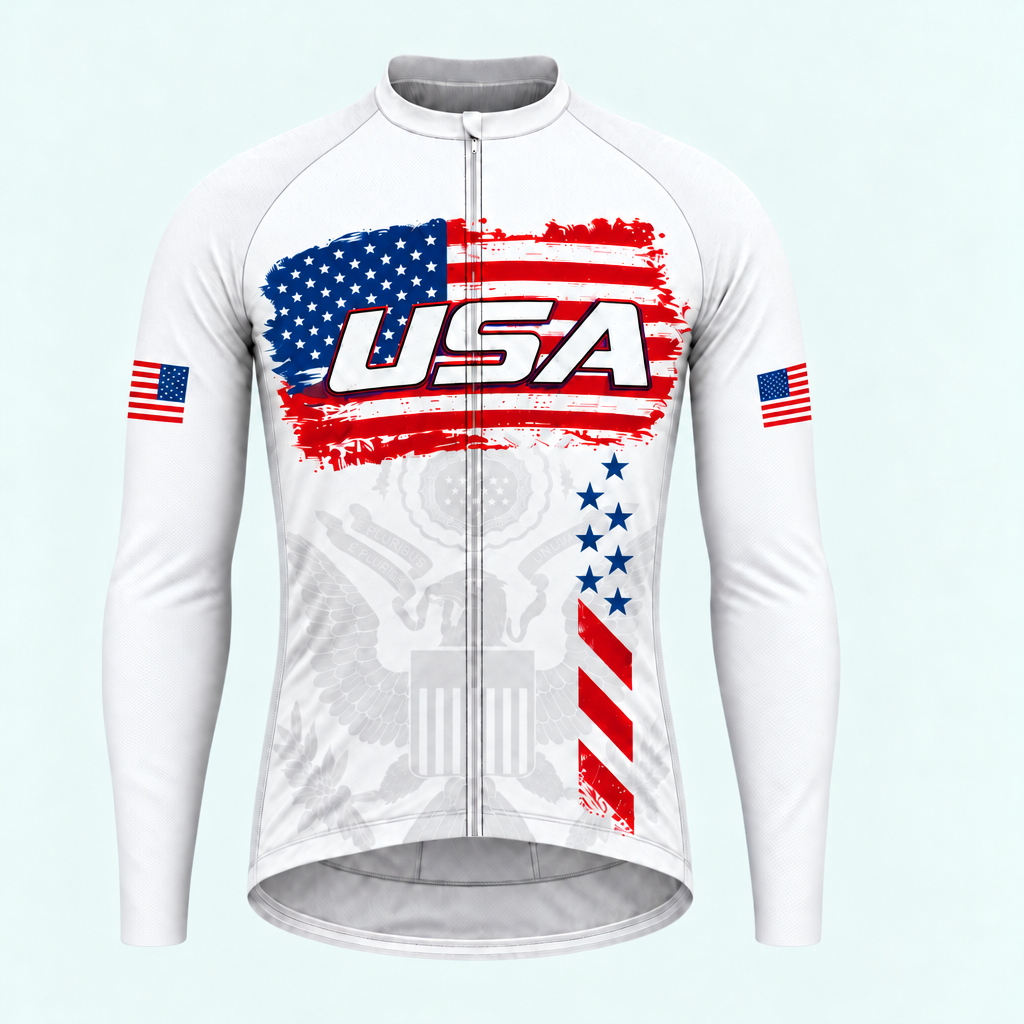 Men's Personalized Long Sleeve Cycling Jersey – US Patriotic Brush Flag - Front