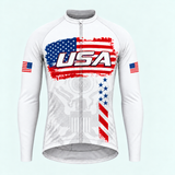 Men's Personalized Long Sleeve Cycling Jersey – US Patriotic Brush Flag - Front