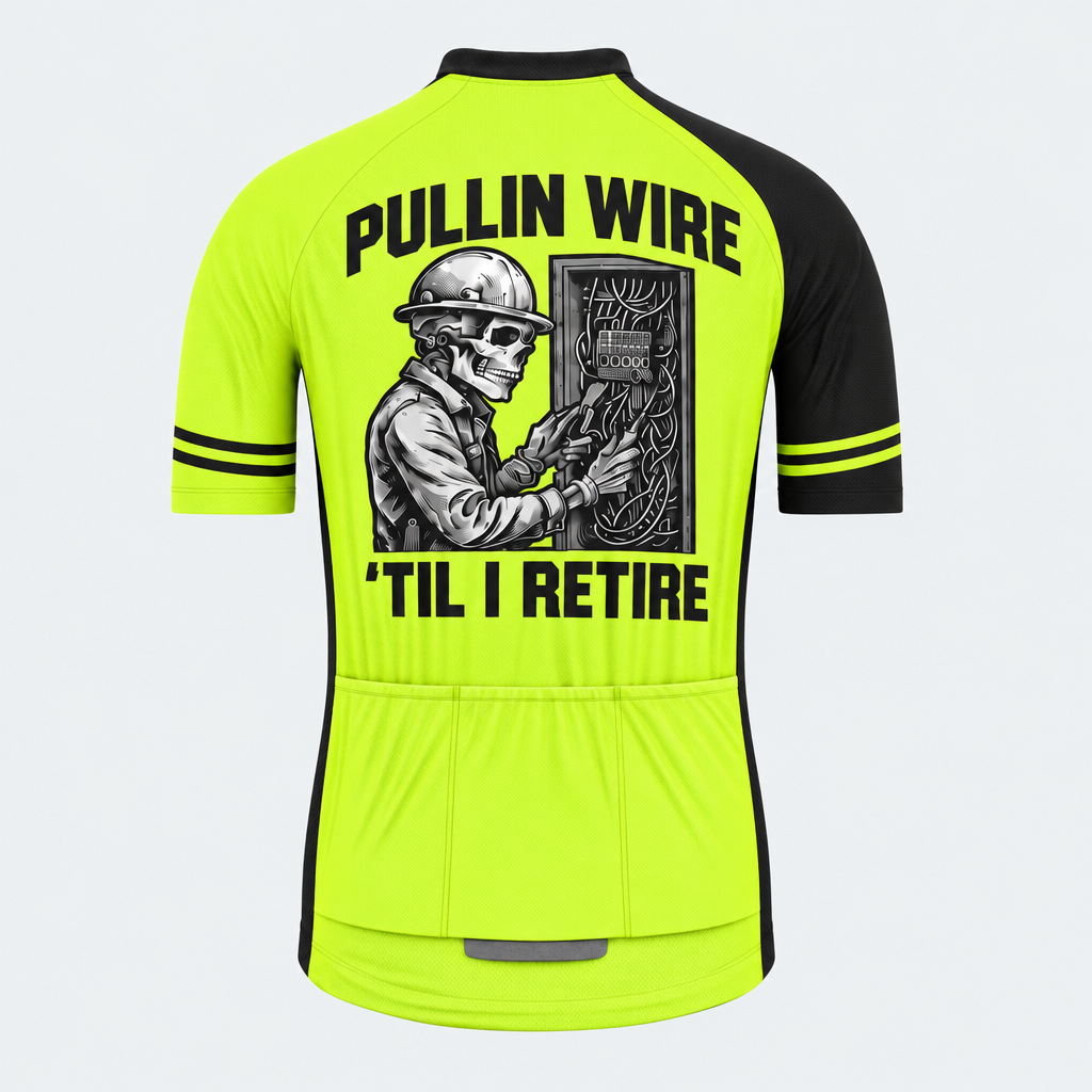 Men's Personalized Short Sleeve Cycling Jersey – Electrician Pullin Wire 'Til I Retire - Back