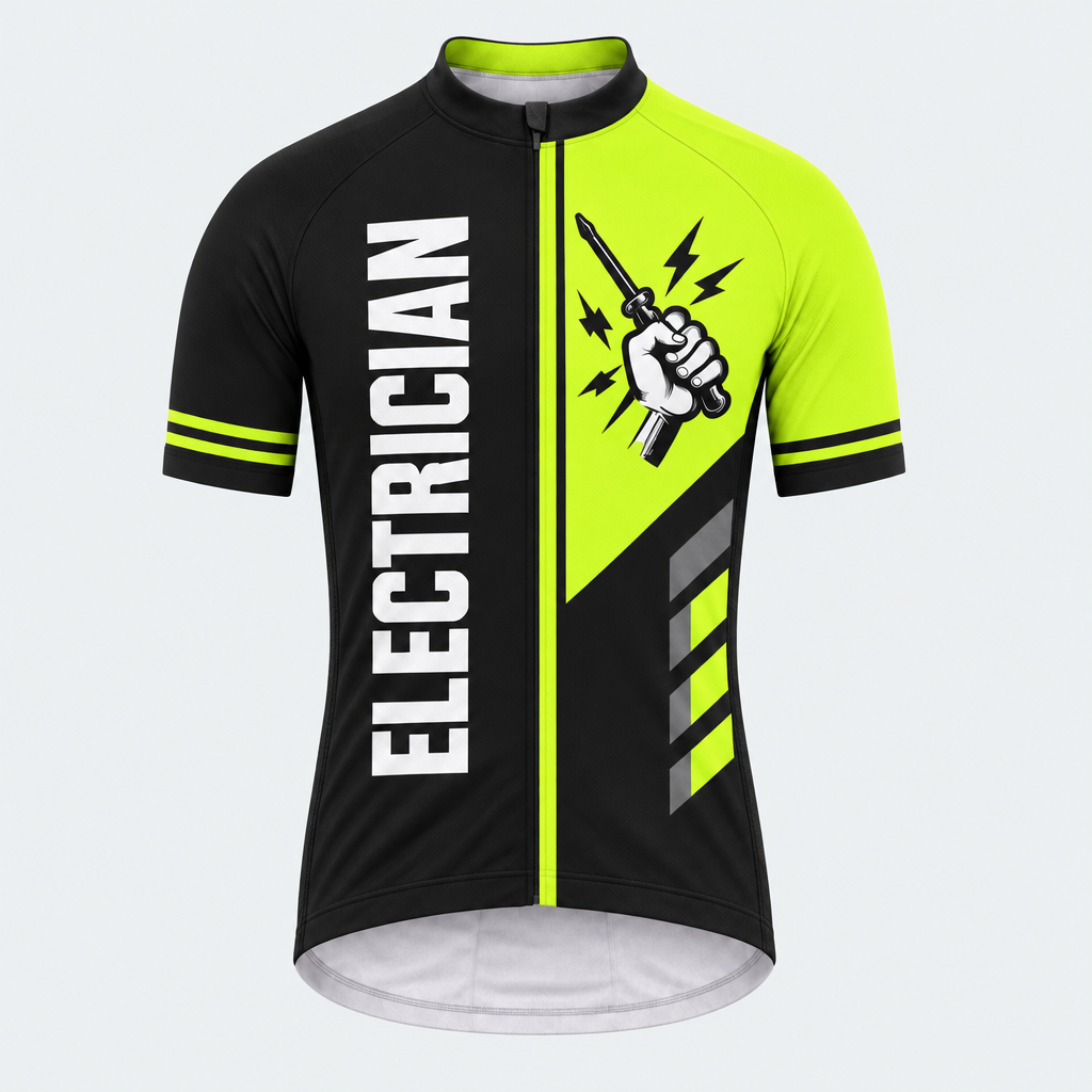 Men's Personalized Short Sleeve Cycling Jersey – Electrician Pullin Wire 'Til I Retire - Front