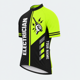 Men's Personalized Short Sleeve Cycling Jersey – Electrician Pullin Wire 'Til I Retire - Front 45°