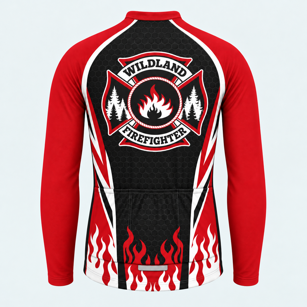 Men's Personalized Wildland Firefighter Flame Cycling Jersey - Back