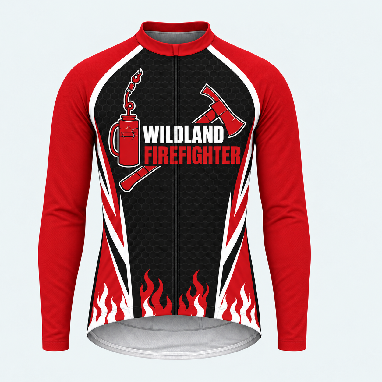 Men's Personalized Wildland Firefighter Flame Cycling Jersey - Front