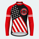 Men's Personalized Long Sleeve Cycling Jersey – Wildland Firefighter Chainsaw Flag - Front