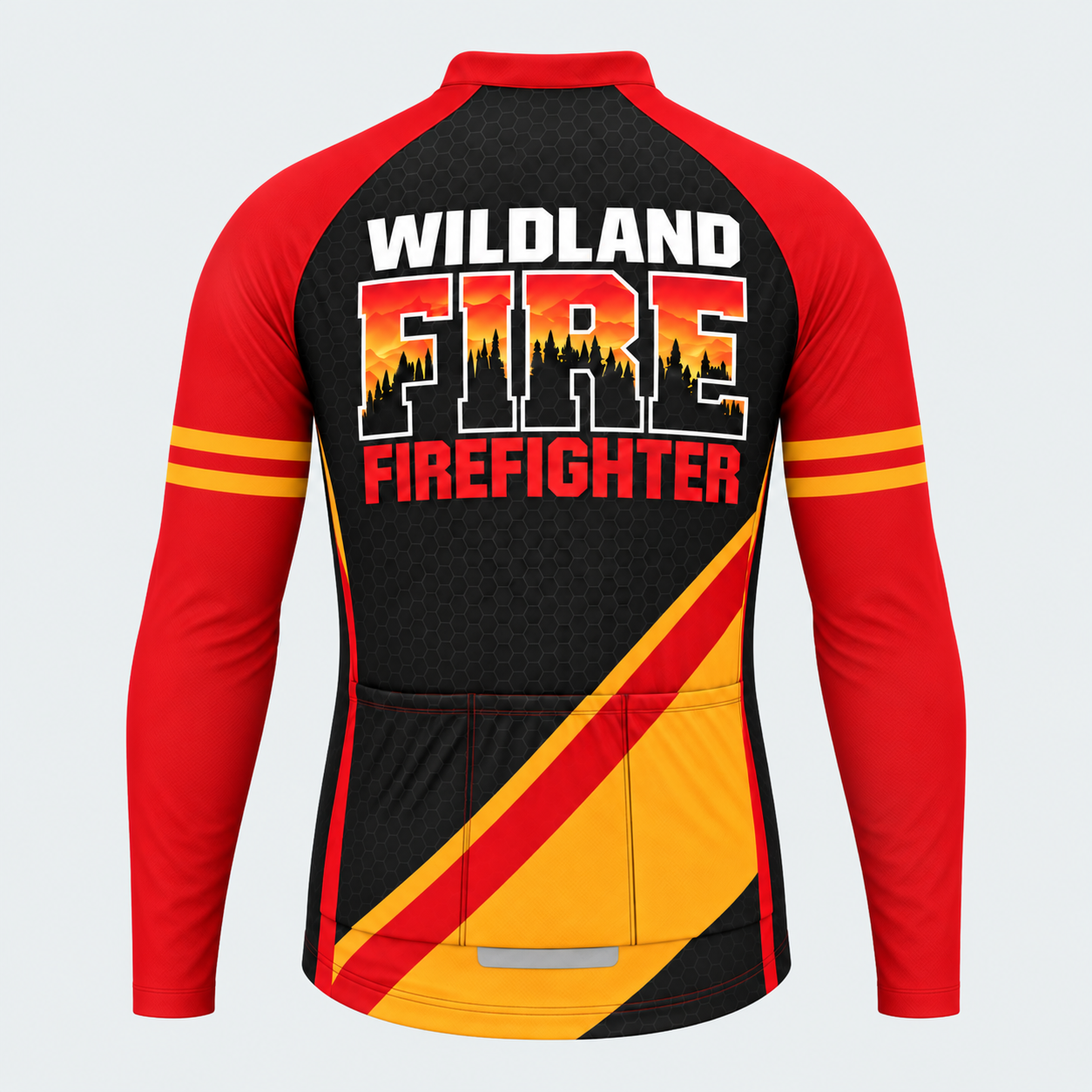 Men's Personalized Long Sleeve Cycling Jersey – Wildland Firefighter Skyline - Back