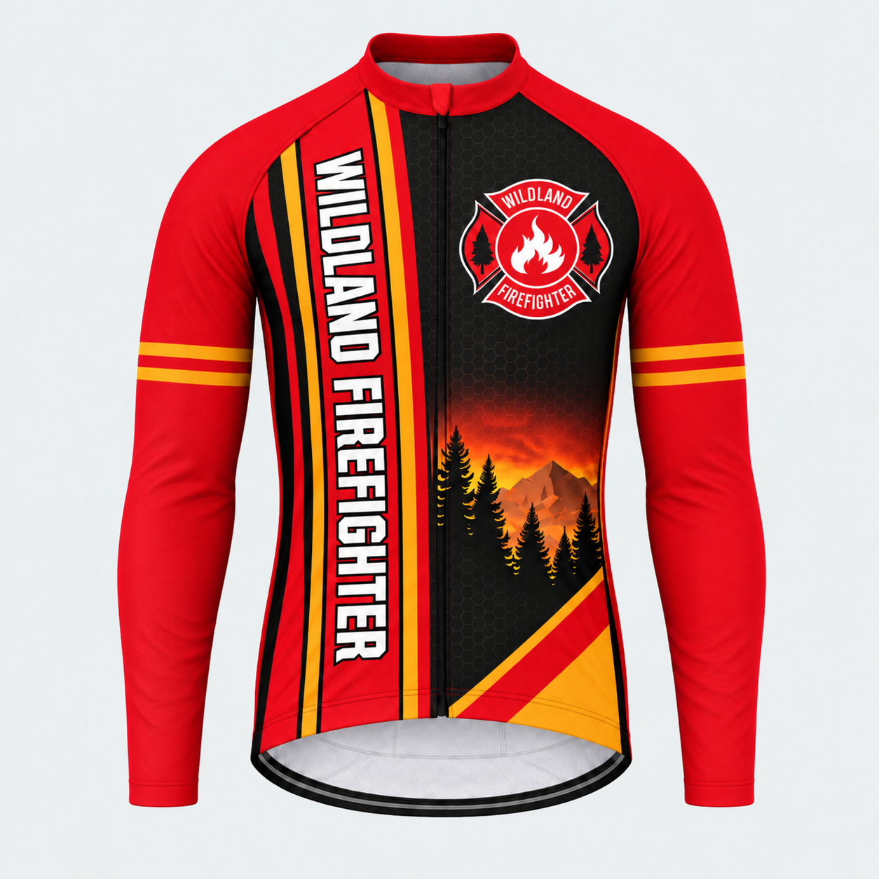 Men's Personalized Long Sleeve Cycling Jersey – Wildland Firefighter Skyline - Front